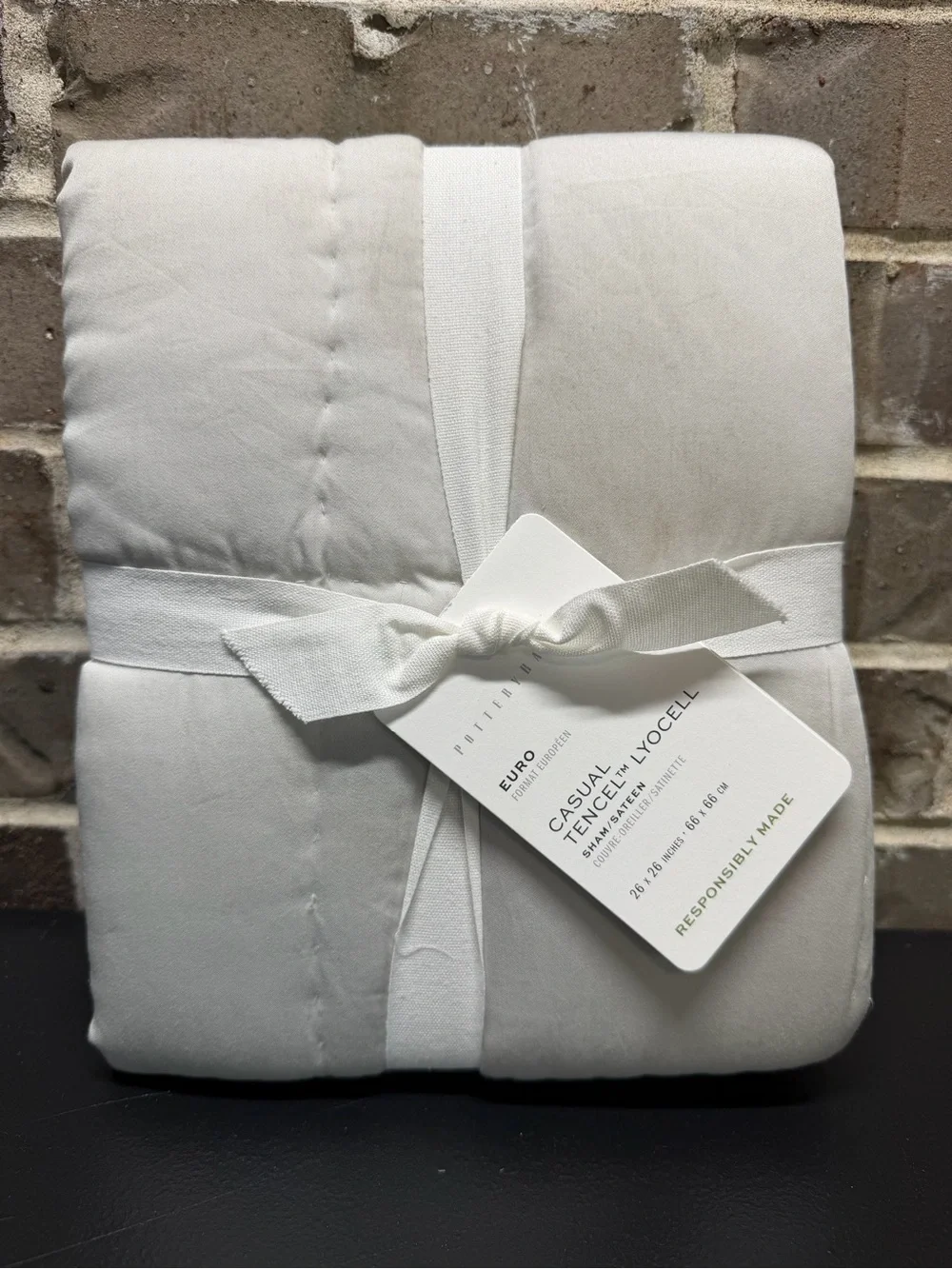 Pottery Barn Casual Tencel Lyocell EURO Pillow Sham Cover Stitched Look Gray NWT